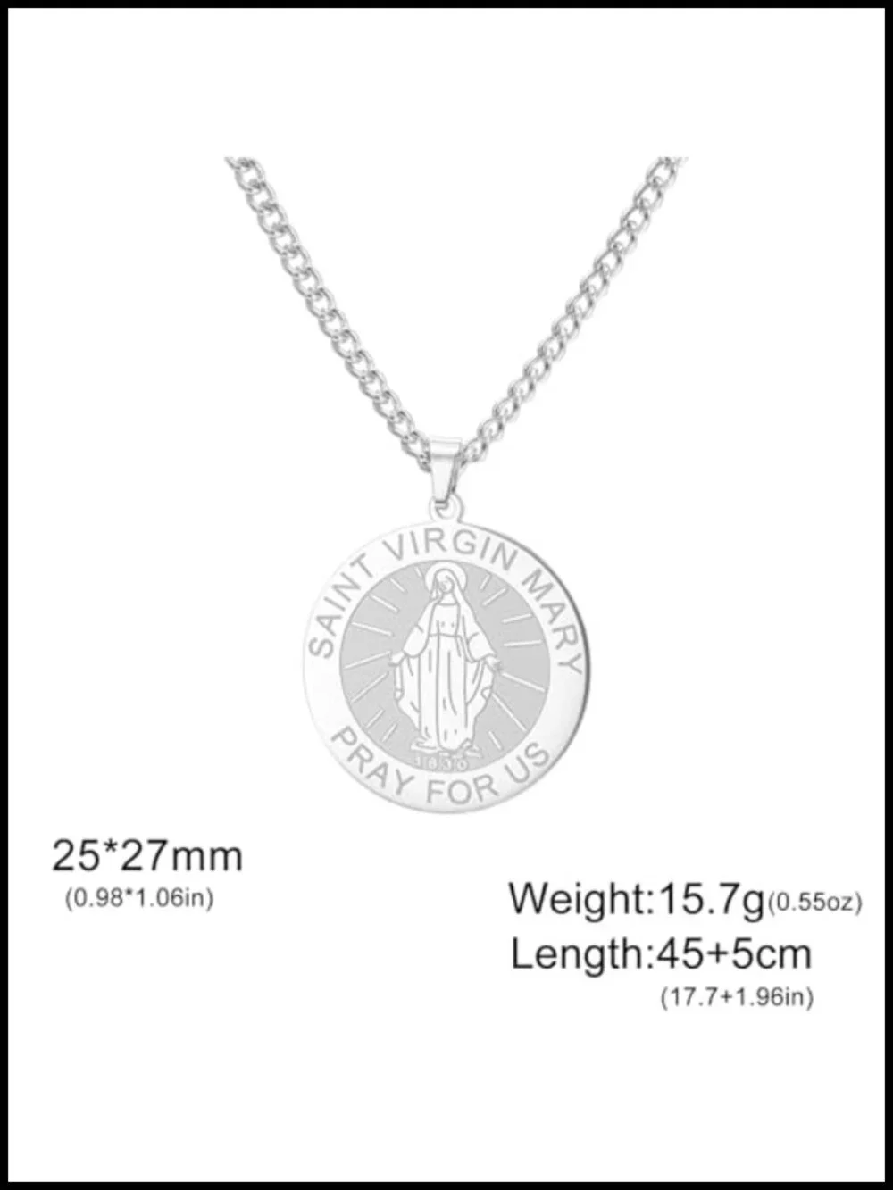 Virgin Mary Medal Necklace Stainless Steel Religious Pendant Catholic Jewelry
